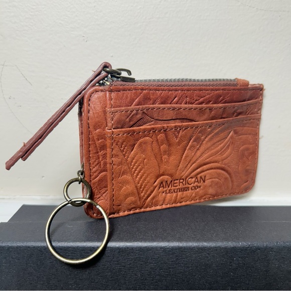 American Leather Co. Portland Card Wallet Tooled Leather Floral Embossed NWOT - Picture 9 of 9